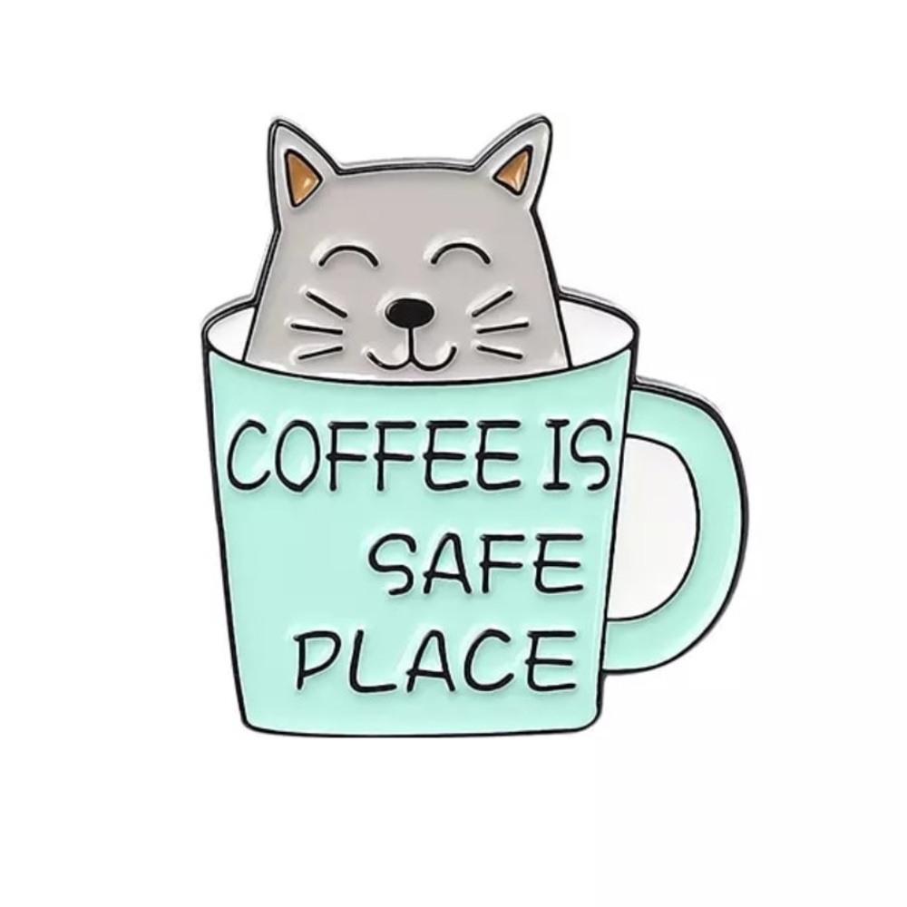 1 LEFT‼️ Coffee Safe Place Kitten Enamel Pin Relaxed Caffeine Cat Keepsake Badge